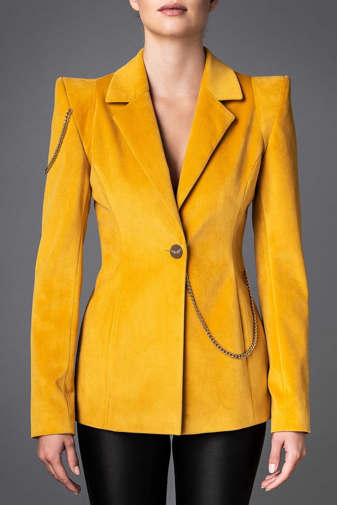Women's Velvet Jacket - Boldness Yellow