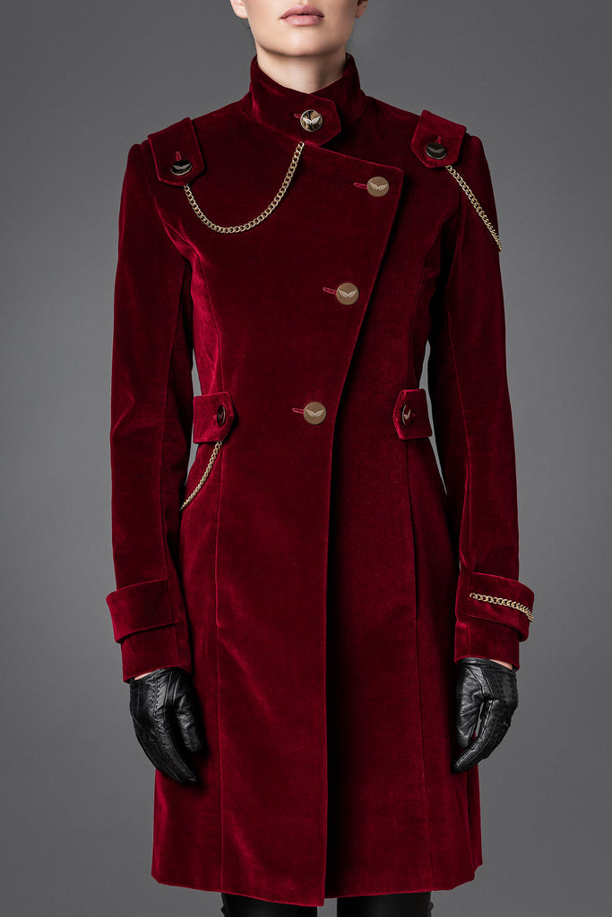 Women's Velvet Coat - Unity Burgundy Red